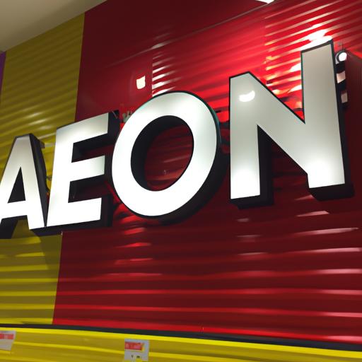 Cửa hàng Aeon với màu sắc và biển hiệu sặc sỡ