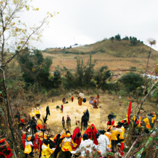 Đoàn người tham gia lễ hội truyền thống tại Tam Giác Vàng