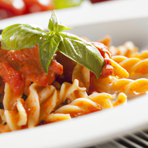 Một đĩa mỳ Ý với sốt cà chua và rau húng